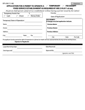 Kentucky Temporary Fee Exempt Food Service Permit Application