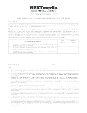 Proxy Form for Extraordinary General Meeting
