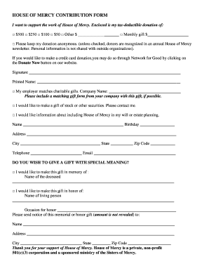 House of Mercy Donation Form