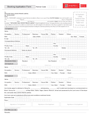 Shop Booking Application Form