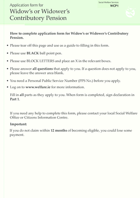 Widow’s or Widower’s Contributory Pension Application Form