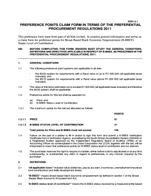 South Africa B-BBEE Preference Points Claim Form