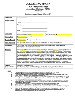 Apartment Lease Form 1011