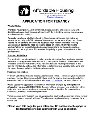 Application for Tenancy