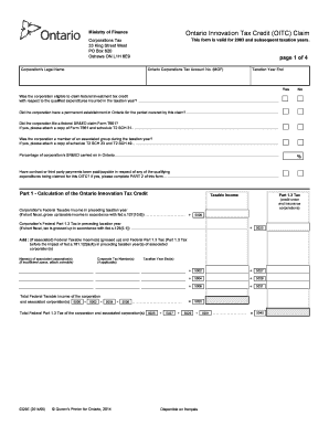 Ontario Innovation Tax Credit Claim Form