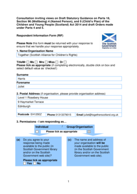 Respondent Information Form for Scottish Children Act Consultation