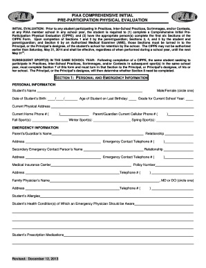 PIAA Comprehensive Initial Pre-Participation Physical Evaluation