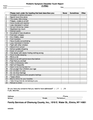 Example of checklist - pediatric symptom checklist