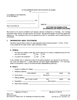 DR-100 Petition for Dissolution of Marriage (no children)(10-14). Domestic Relations Forms