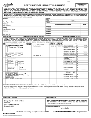 Certificate of Liability Insurance