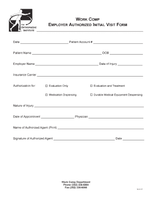 Work Comp Employer Authorized Initial Visit Form