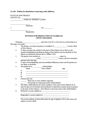 New Mexico Petition for Dissolution of Marriage With Children
