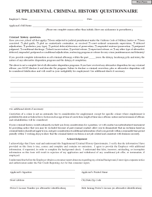 Supplemental Criminal History Questionnaire