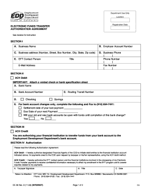 California Electronic Funds Transfer Authorization Agreement
