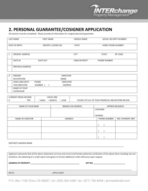 Personal Guarantee/Cosigner Application and Agreement
