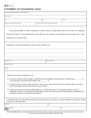 Texas Statement of Occasional Sale