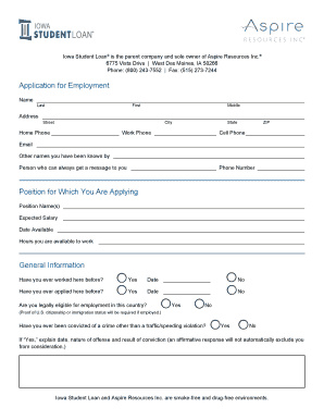 Iowa Student Loan Employment Application