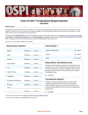 Washington Class of 2017 Graduation Requirements Checklist