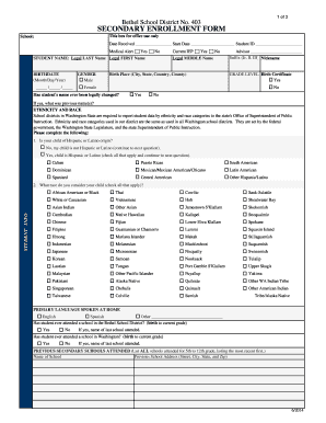 Bethel School District Secondary Enrollment Form