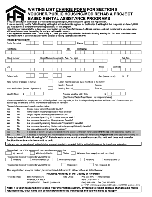 Section 8 Voucher Waiting List Change Form