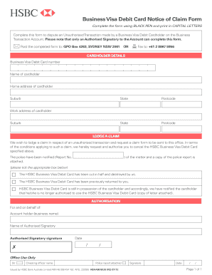 Business Visa Debit Card Unauthorized Transaction Claim Form