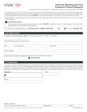 HSBC Internet Banking Password Reset Request