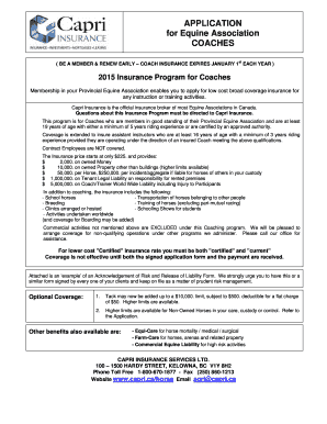 Equine Association Coach Insurance Application