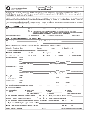 DOT F 5800.1 Hazardous Materials Incident Report