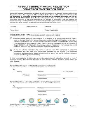 As-Built Certification and Request for Conversion to Operation Phase
