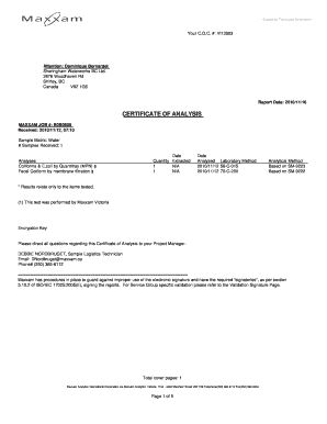 Thermo fisher certificate of analysis - Attention Dominique Bernardet - sheringhamwaterworks