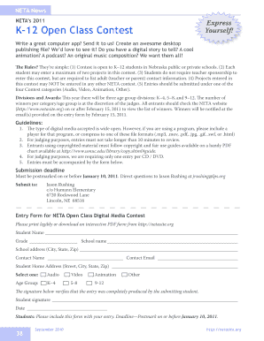 NETA 2011 Express K–12 Open Class Contest Entry Form