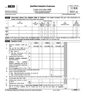 IRS Form 8839 Adoption Credit