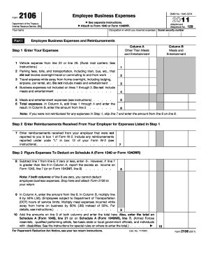 IRS Form 2106 Employee Business Expenses