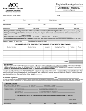 Alvin College Registration Application