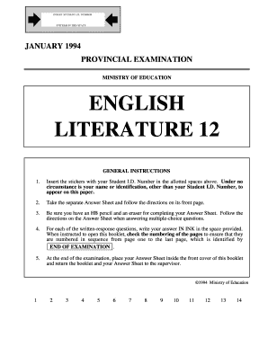 Literature 12 Provincial Exam