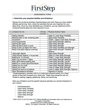 ASSESSMENT FORM 1. Determine your physical abilities and ...