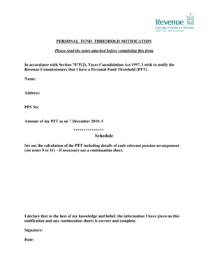 Personal Fund Threshold Notification Form
