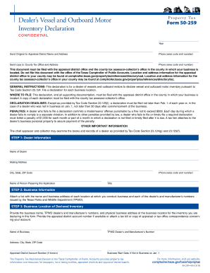 Texas Dealer's Vessel and Outboard Motor Property Tax Form