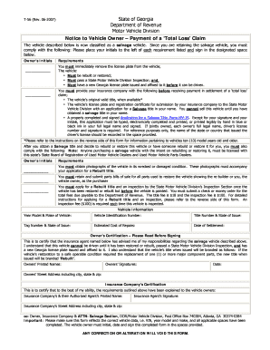 Georgia Notice to Vehicle Owner – Payment of a ‘Total Loss’ Claim