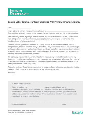 Letter to Employer for Primary Immunodeficiency Treatment