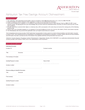 Ashburton Tax Free Savings Account Disinvestment Form