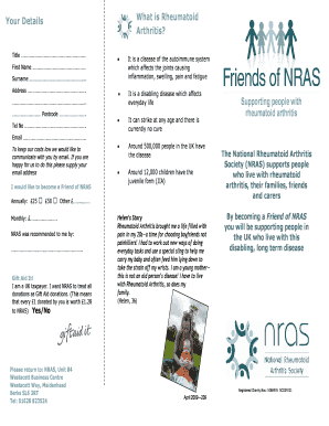 Rheumatoid Arthritis Support Form