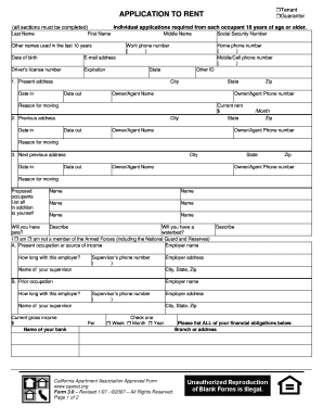California Tenant Rental Application