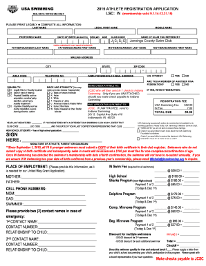 USA Swimming 2015 Athlete Registration Application