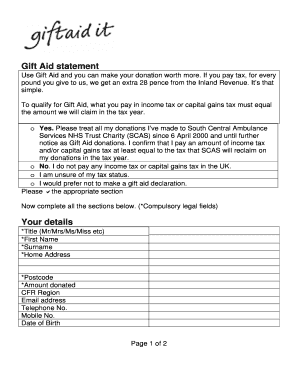 Gift Aid Declaration Form