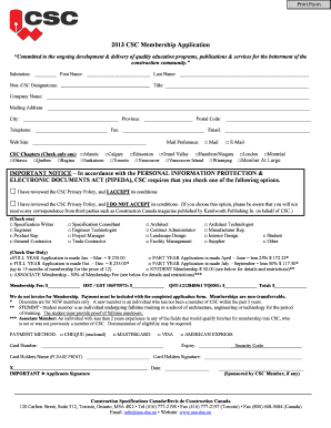 2013 CSC Membership Application