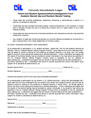 Texas UIL Anabolic Steroid Agreement Form