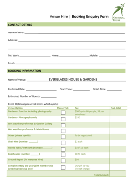 Everglades Booking Form