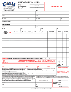 UNIFORM STRAIGHT BILL OF LADING - EMH...