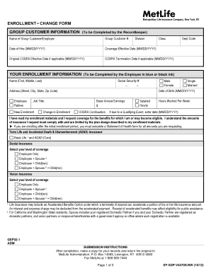 MetLife Enrollment Change Form